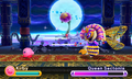 Queen Sectonia attempting to strike Kirby with sword thrusts
