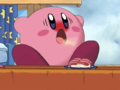 Kirby gains a bad case of the hiccups after eating the sweet potato sushi.