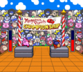Kirby facing the bandanna-wearing Waddle Dee in Megaton Punch (Kirby Super Star)