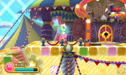 Kirby prepares to enter the haunted big top tent.