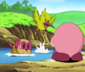 Kirby attacks Tokkori for bullying the dog.