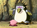 Kirby is set upon by the Mole Monster.