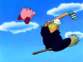 Kirby becomes the ball in the flying broomstick game.