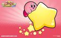 Wallpaper depicting Kirby riding a Warp Star