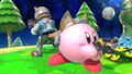 Kirby and Fox aiming their blasters