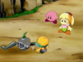 Kirby and his friends discover Sir Gallant hampered by hunger.