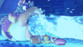 Main Mode credits picture from Kirby's Return to Dream Land Deluxe, featuring Kirby and King Dedede ducking from Fatty Puffer