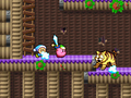 Screenshot of a shocked Galbel finding Kirby in Purple Plants.