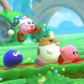 Tip image of Kirby adventuring with the Wave 1 Dream Friends, featuring Rick in Kirby Star Allies