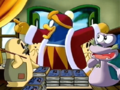 King Dedede pulls a "made you look" stunt on Biblio to take one of the books.