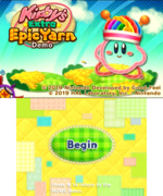 Title screen for the Kirby's Extra Epic Yarn demo