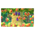 Story Mode credits picture from Kirby Star Allies, featuring Whispy Woods showering the area with Apples