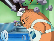 Chef Kawasaki gets sizzled by his sink.