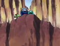 Meta Knight meets Kirby in the canyon.