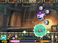 Screenshot of Kirby battling Tedhaun in Kirby: Squeak Squad
