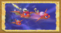 Kirby and friends pursue Magolor on Landia's wings.