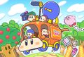 Illustration from the Kirby JP Twitter featuring the Channel PPP Crew in their tour bus