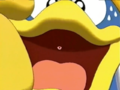 King Dedede swallows the tiny Kirby whole.