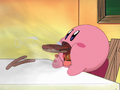 Kirby inhales everything on the table.