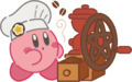 Art of Kirby making coffee, used for the story of Kirby Café