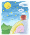 Kirby looking up at the stars, from the instruction booklet