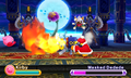 Masked Dedede using a flamethrower from his hammer