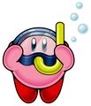 Kirby underwater with a snorkel