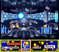 Kirby flies through the beginning area of the stage. (Kirby Super Star)