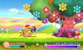 Flowery Woods DX fires an Air Bullet at King Dedede in Kirby: Triple Deluxe