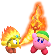 Burning Leo giving Kirby the Sizzle Sword ability
