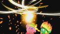 Sword Kirby holding up a Sizzle Sword