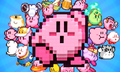 Kirby's 20th Anniversary panel from Puzzle Swap in the StreetPass Mii Plaza, featuring a sprite of Mike Kirby