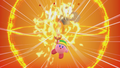 E3 2017 screenshot of Kirby gaining the Sizzle Sword fusion in Kirby Star Allies