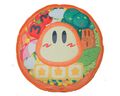 Round cushion of the Waddle Dee Ekiben from the "Kirby Pupupu Train" merchandise line, featuring two Maxim Tomatos