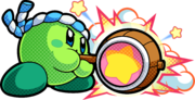 Artwork of a green Kirby with the Hammer ability