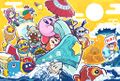 New Year's Day 2021 illustration from the Kirby JP Twitter featuring Parasol Shadow Kirby riding a Warp Star in the background