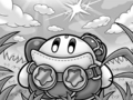 Illustration of Kirby finding the gear in the sky from Kirby and the Search for the Dreamy Gears!