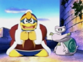 King Dedede stubbornly waits for his delivery atop the castle.