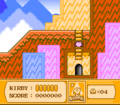 Kirby slides down the ladder into a mountain cave.