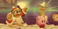 Extra Mode credits picture from Kirby's Return to Dream Land, featuring Kirby with a key running from King Dedede