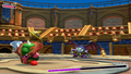 Meta Knight getting disarmed by Gigant Sword Kirby in the Colosseum