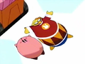 Kirby and King Dedede are flattened by a steamroller.