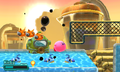 Lots of aquatic and flying enemies try to intercept Kirby's trek through the desert region.