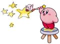 Doodle Kirby riding on a Warp Star drawn by Kirby from Kirby Art & Style Collection