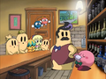 Japanese-only scene where Kirby tries being a barista in Samo's bar