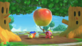 Bandana Waddle Dee flees from a giant apple dropped by Twin Woods