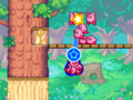 The Kirbys reveal the stage's shortcut in a tree
