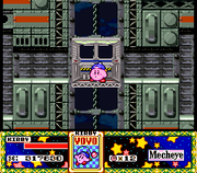 Riding the elevator of Tower of Mid-Bosses of Mekkai in Kirby Super Star.
