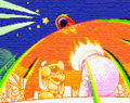 King Dedede fires a cannon towards his target, Mr. Star