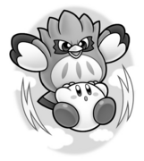 Coo saving Kirby from the puppets attacks.